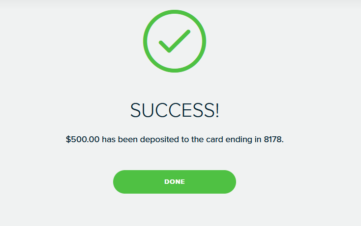 MoneyPak Deposit Success - $500 has been successfully deposited to the card - uss-moneypak.com